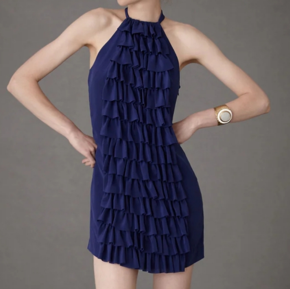 BHLDN Va Et Vien Ruffled Racerback Dress - Blue Size 6 NWOT